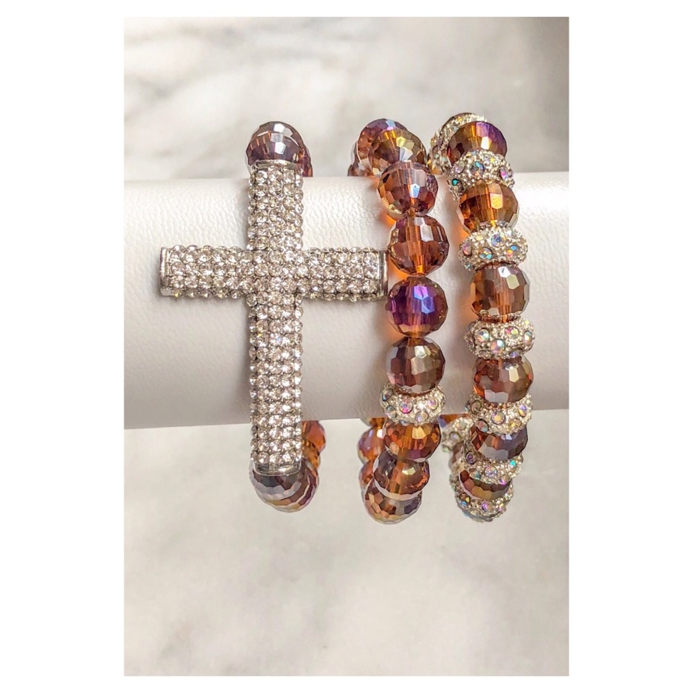 3 Piece Swarovski Bead Iridescent Bracelet Set - Picture 2 of 8